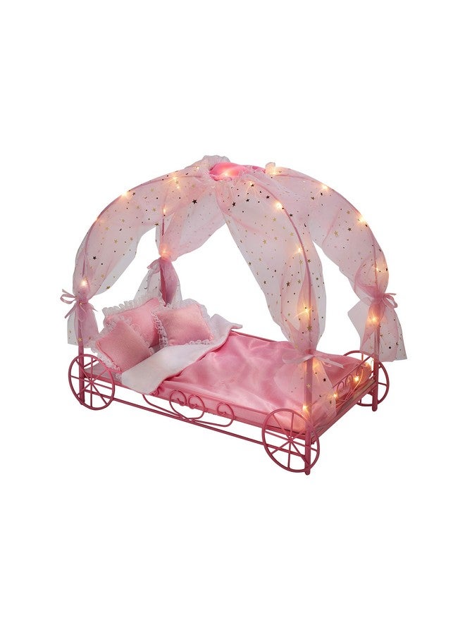 Toy Royal Doll Carriage Bed With Canopy Bedding And Led Lights For 18 Inch Dolls Pink/Stars
