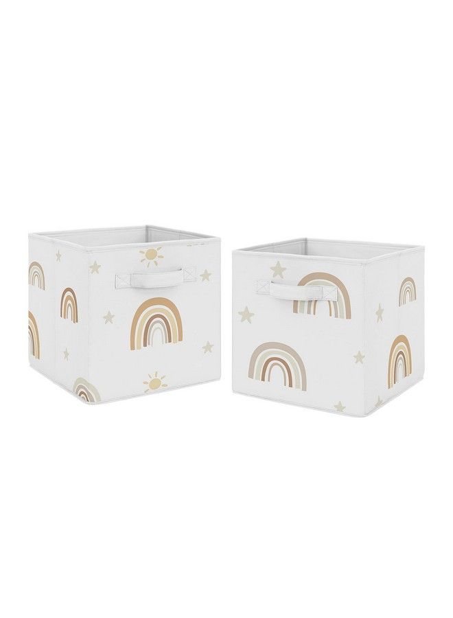 Neutral Boho Rainbow Foldable Fabric Storage Cube Bins Boxes Organizer Toys Kids Baby Childrens Mustard Yellow Pumpkin Orange Bohemian Sunshine Modern Vintage Gold Tan Set Of 2