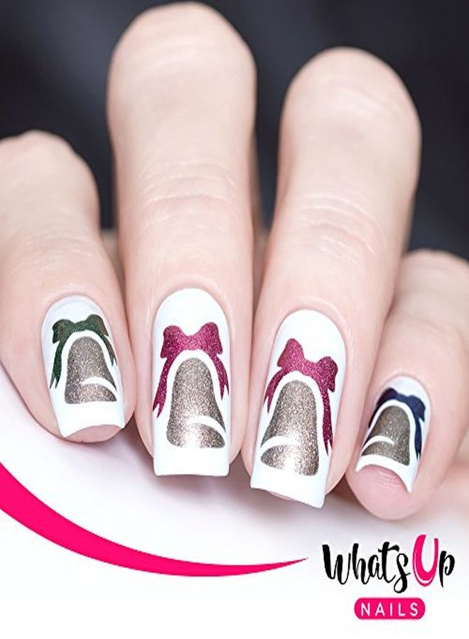 Christmas Nail Vinyl Stencils 4 Pack (Peppermint Candy Bell Festive Globes Antler) For Nail Art Design