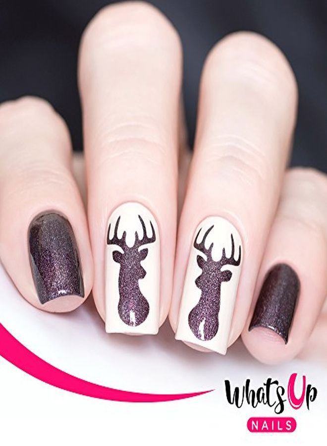 Christmas Nail Vinyl Stencils 4 Pack (Peppermint Candy Bell Festive Globes Antler) For Nail Art Design