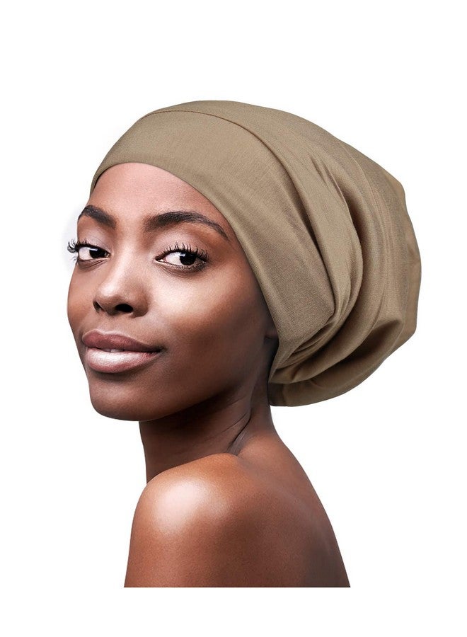 Comfortable Satin Lined Sleep Cap Smooth Fabric Hats For Curly Hair Tiger Stripe Light Brown