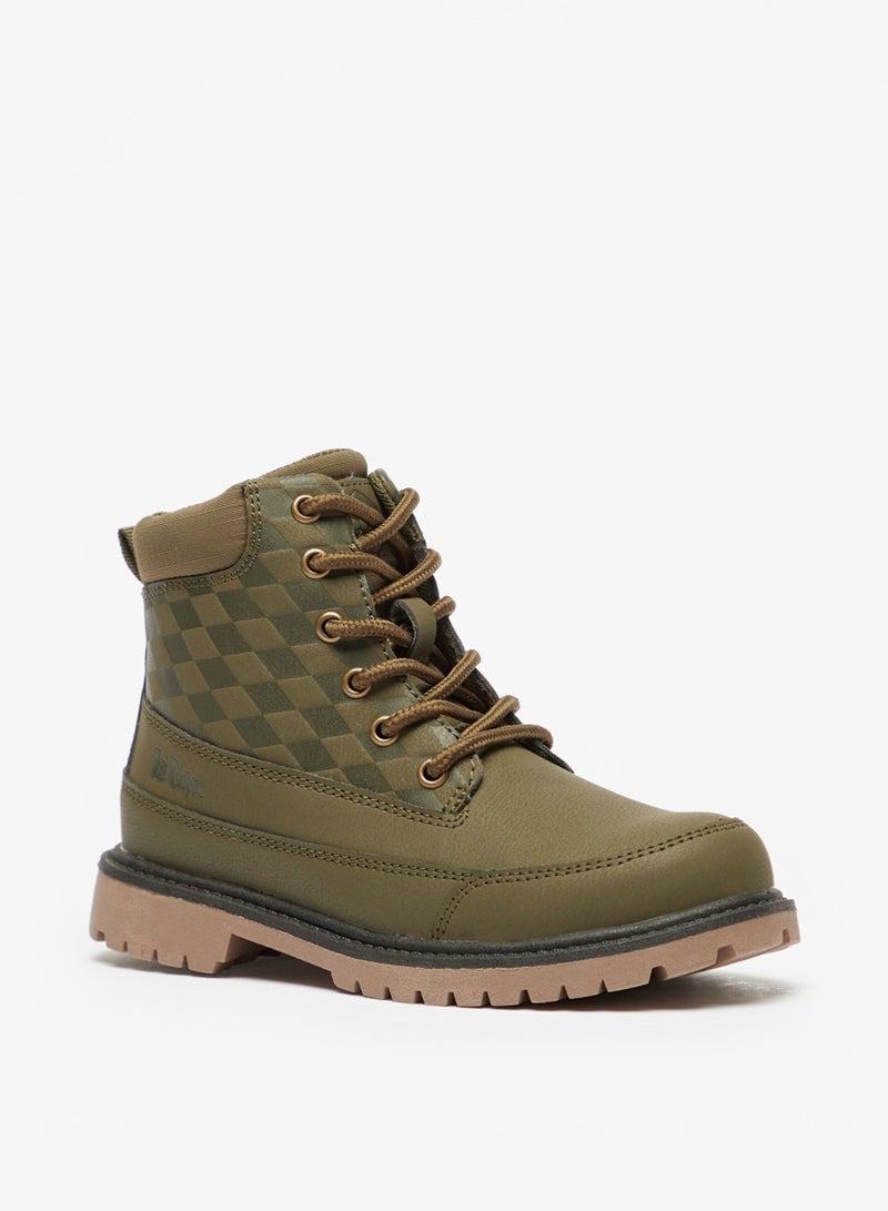 Boys' Checked High Cut Boots With Zip Closure And Lace Detail