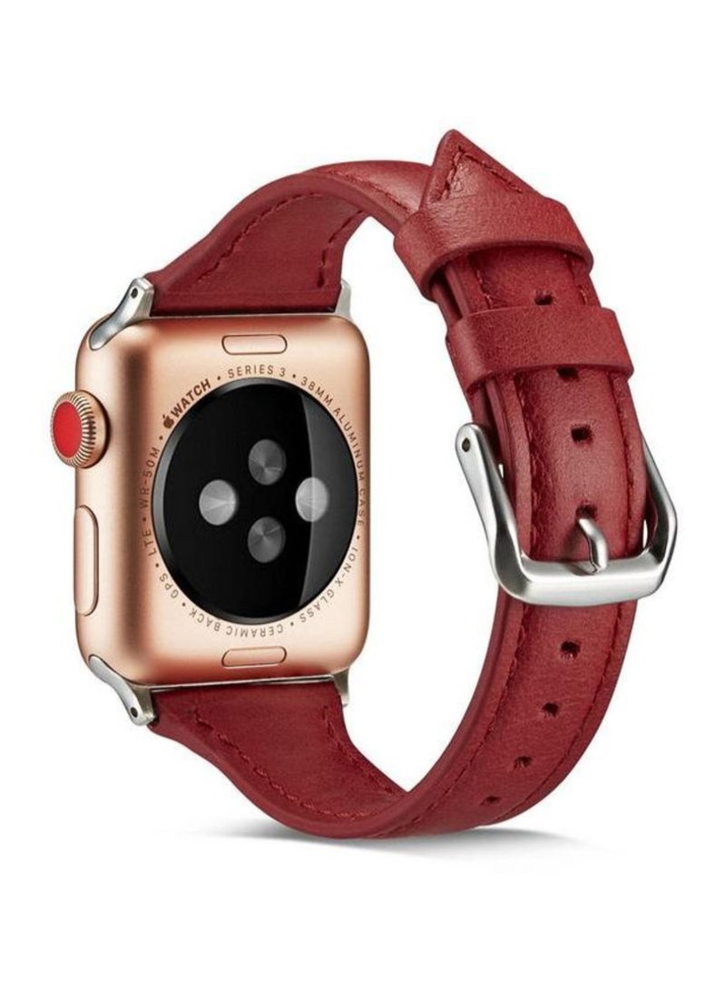 Leather Replacement Band For Apple Watch Series 1/2/3/4 44mm Red