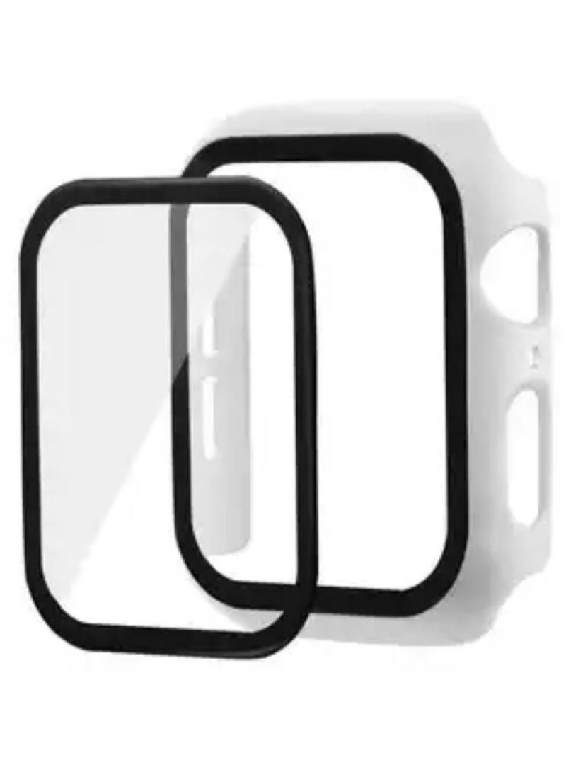 Full Protection Smartwatch Case With Glass Screen Protector For Apple Watch White
