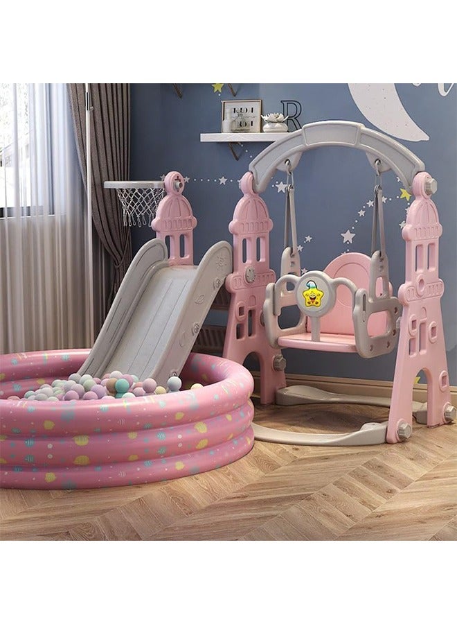 3 In 1 Multifunctional Baby Indoor-outdoor Amusement Park Home with Ocean Ball Pool Slide Swing for Children 2-6 Years Old