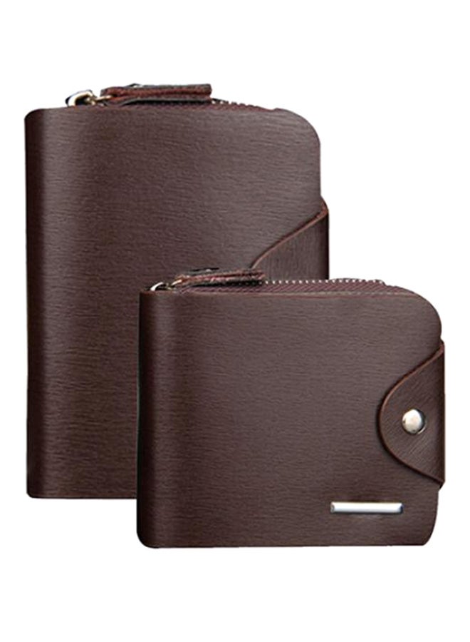 Zipper Bi-Fold Wallet Brown