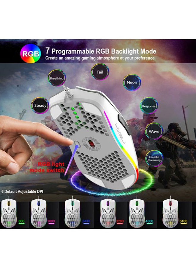 Wired Gaming Mouse With Six Adjustable DPI White