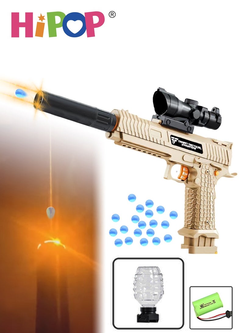 Electric Toys Gun with Sensing Flame Effect,Gel Ball Blaster Gun Toy with Safe Flame Muzzle Silencer,Manual and Electric Dual Mode,Kids Safe Pistol Toy
