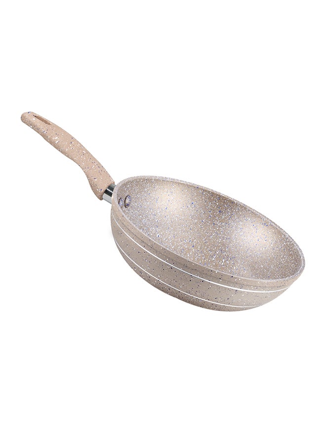 Royalford 28 CM Smart Wok Pan with Marble Coating- RF9841 Forged Aluminum Body with 3.8 MM Extra Thick Bottom Induction Compatible and Soft Touch Handle PFOA-Free and PTFE-Free Brown Beige 28cm