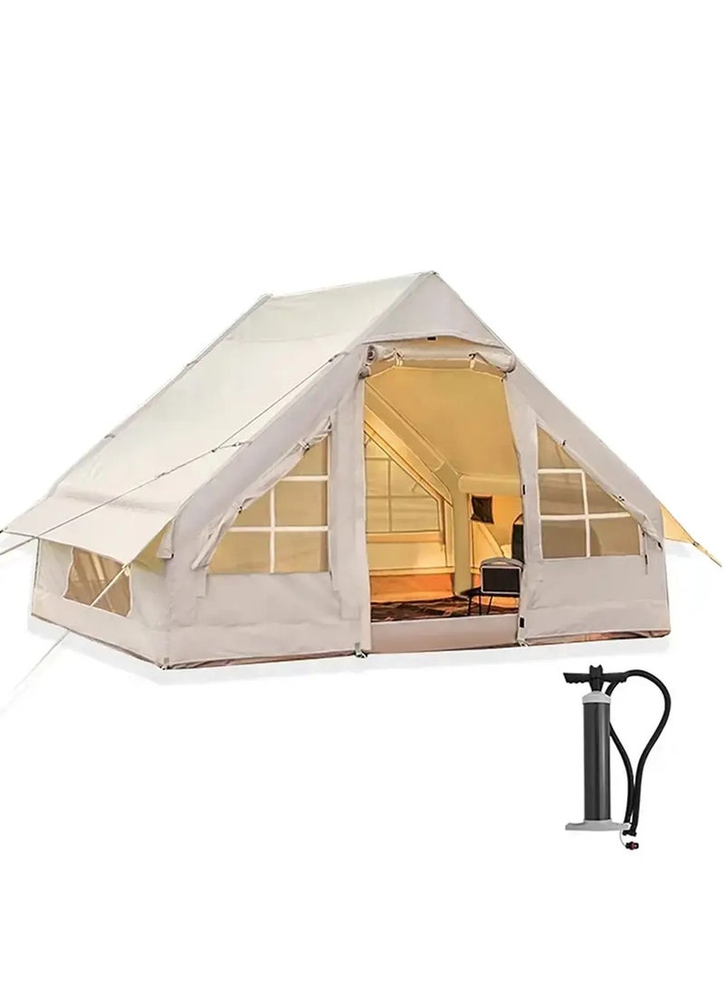 Tobys New Inflatable Camping Tent with Pump 4-8 Person Glamping Tents Easy Setup 4 Season Waterproof Windproof Outdoor Oxford Tent Luxury Cabin Tent with Mesh Windows & Doors