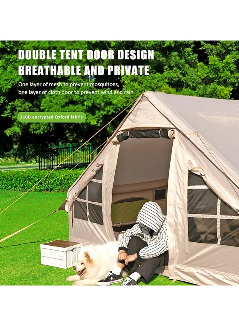 Tobys New Inflatable Camping Tent with Pump 4-8 Person Glamping Tents Easy Setup 4 Season Waterproof Windproof Outdoor Oxford Tent Luxury Cabin Tent with Mesh Windows & Doors