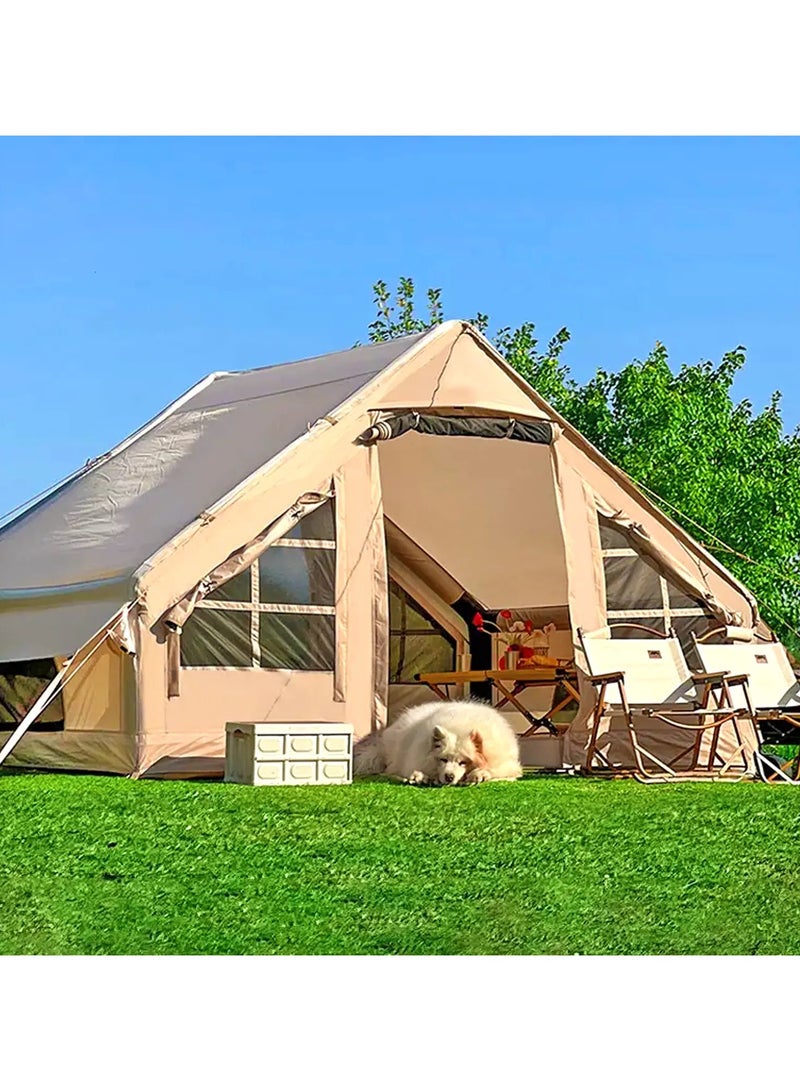 Tobys New Inflatable Camping Tent with Pump 4-8 Person Glamping Tents Easy Setup 4 Season Waterproof Windproof Outdoor Oxford Tent Luxury Cabin Tent with Mesh Windows & Doors