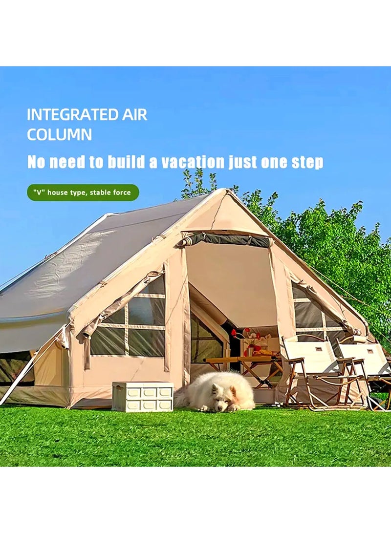 Tobys New Inflatable Camping Tent with Pump 4-8 Person Glamping Tents Easy Setup 4 Season Waterproof Windproof Outdoor Oxford Tent Luxury Cabin Tent with Mesh Windows & Doors