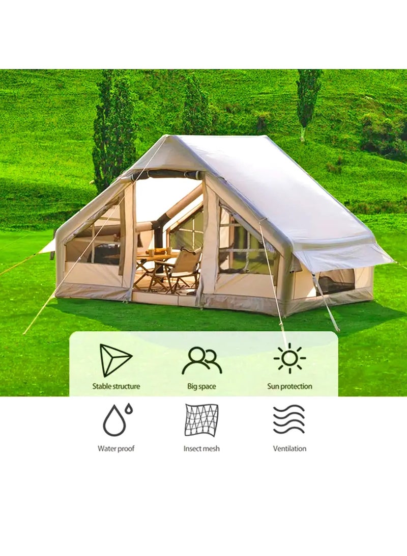 Tobys New Inflatable Camping Tent with Pump 4-8 Person Glamping Tents Easy Setup 4 Season Waterproof Windproof Outdoor Oxford Tent Luxury Cabin Tent with Mesh Windows & Doors