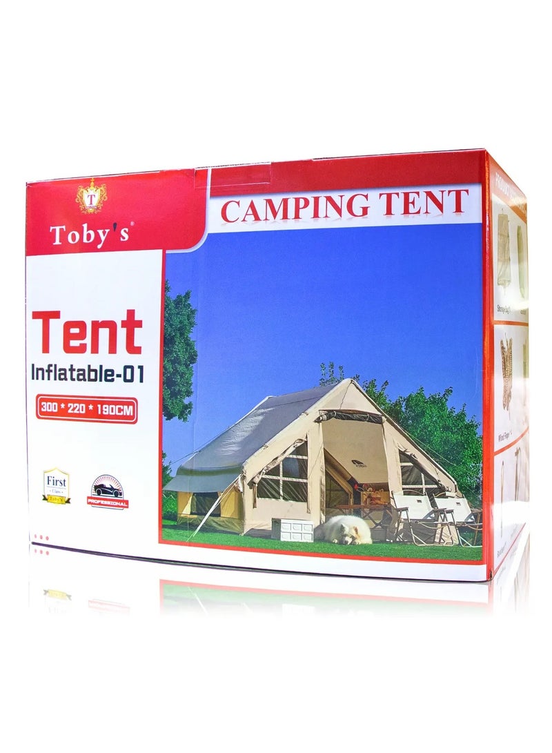 Tobys New Inflatable Camping Tent with Pump 4-8 Person Glamping Tents Easy Setup 4 Season Waterproof Windproof Outdoor Oxford Tent Luxury Cabin Tent with Mesh Windows & Doors