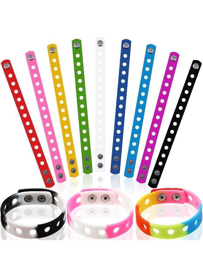 12 Pieces Silicone Wristbands Adjustable Rubber Bracelets Colorful Cute Charm Bracelets With Holes For Shoe Charm Boys Girls Birthday Party Award (Vivid Colors8.3 Inch)