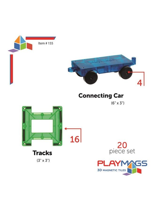 Magnetic Tiles Train Set, 20 Piece Accessory Set Includes 4 Trains, Stronger Magnets, Building Blocks Addon, Stem Toys For Kids.