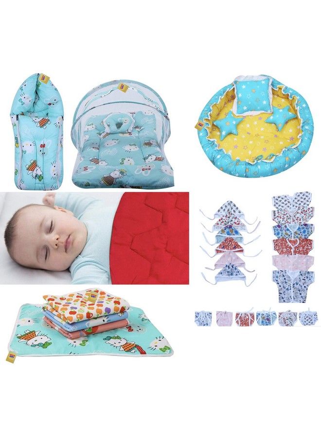 Baby Daily Essential Combo All In One(Total Items: 30)(0 6 Months) (Star Pista Green & Red)