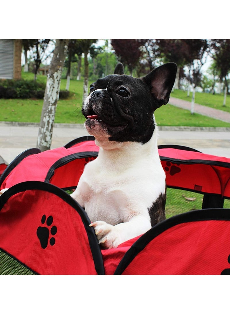 Octagonal Pet Dog And Cat House, Portable Kennel Puppy Bed House Foldable Tent Fence, Indoor Outdoor Use, Black And Red, Pet Bed