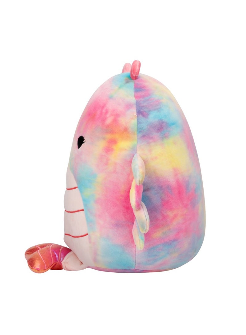 12 inch Candis Rainbow Tie-Dye Shrimp , Officially Licensed Kellytoy Plush Toy, Colorful Soft Toy, Gift for Kids, Girls & Boys Washable Squishy Stuff Toy Multicolor All Age