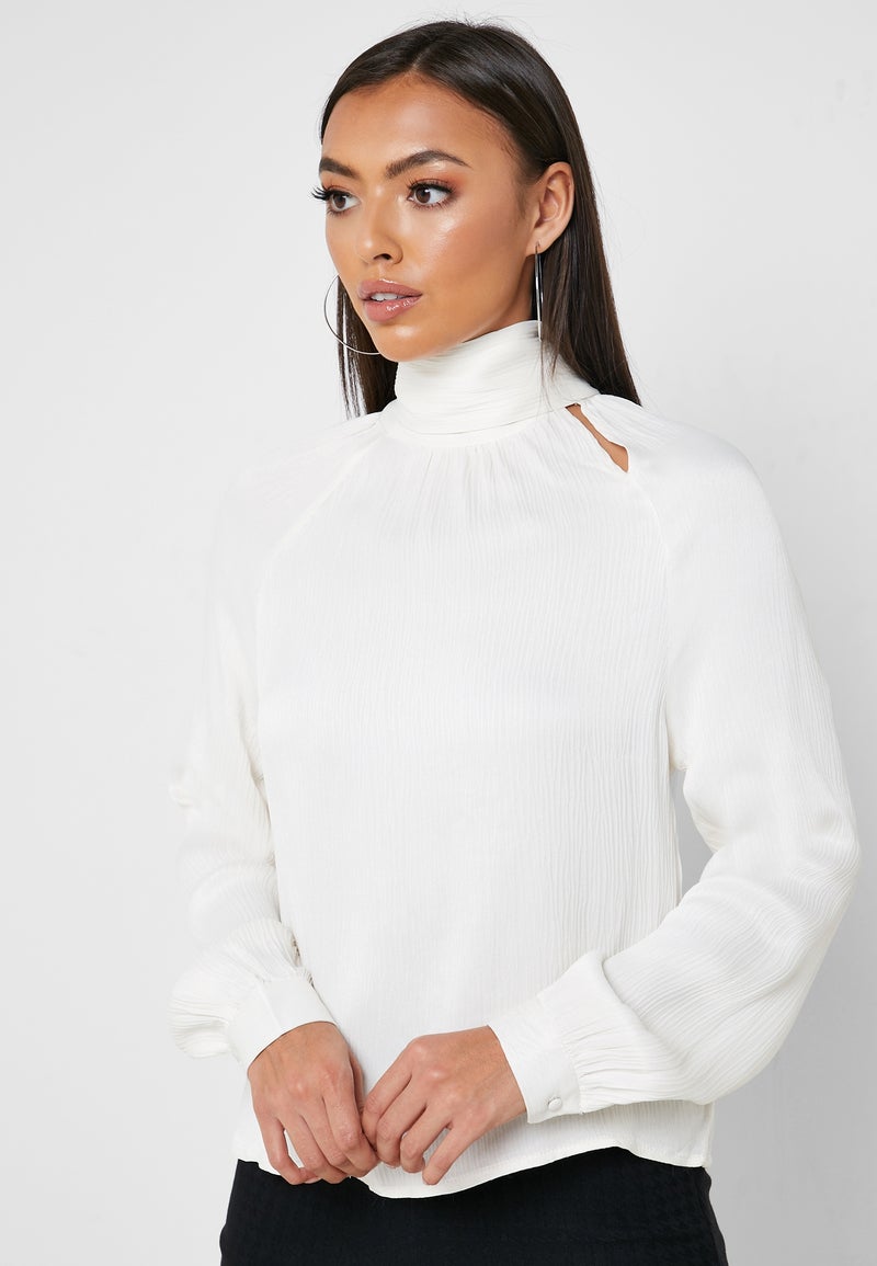 High Neck Cut Out Top White