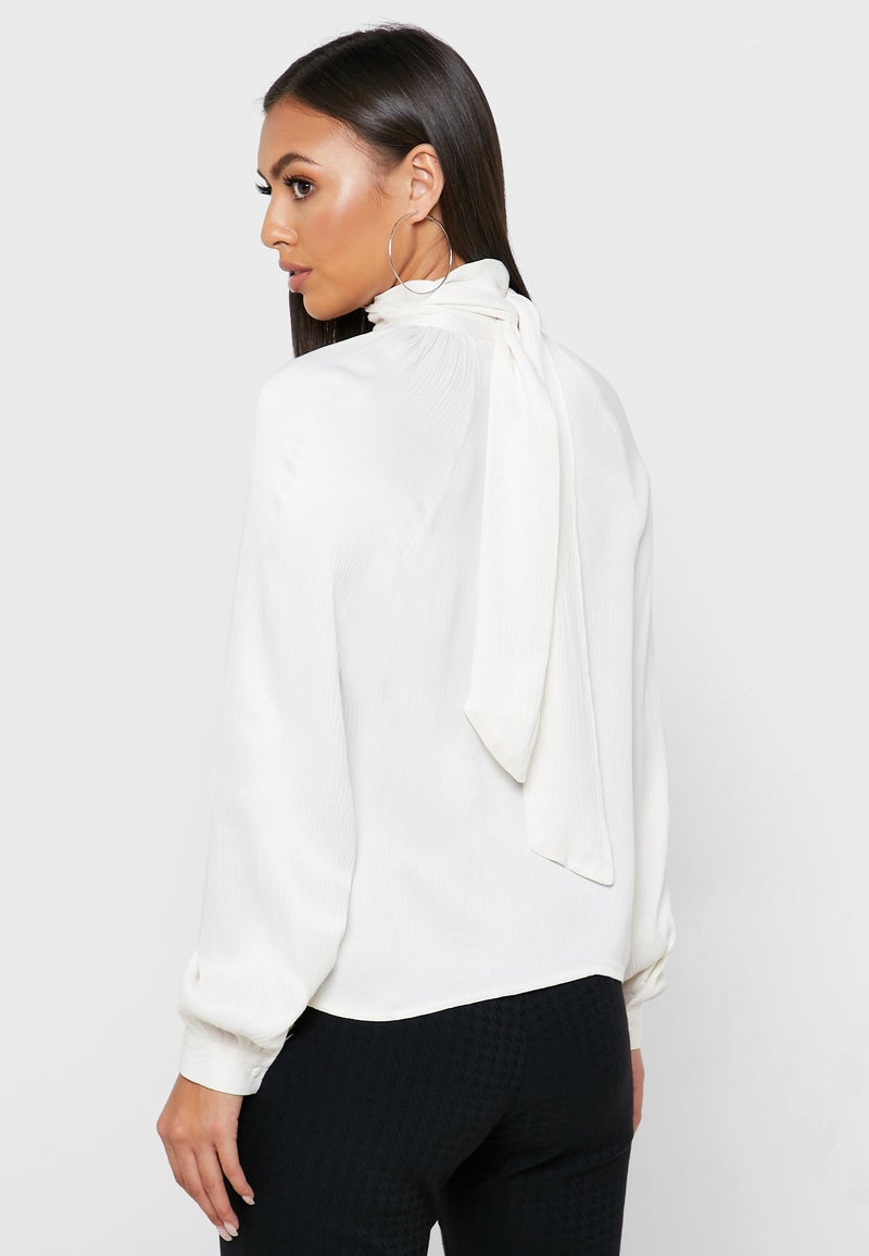 High Neck Cut Out Top White