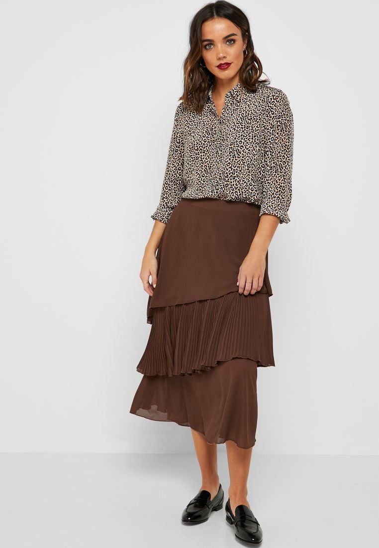 Layered Midi Skirt Brown