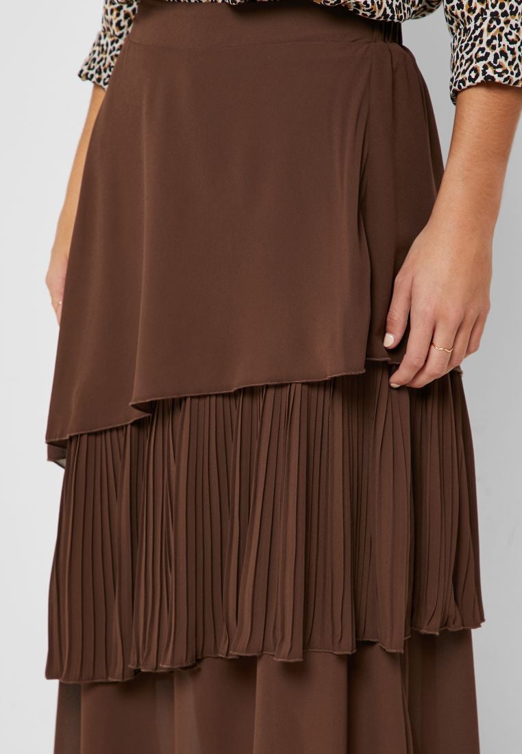 Layered Midi Skirt Brown