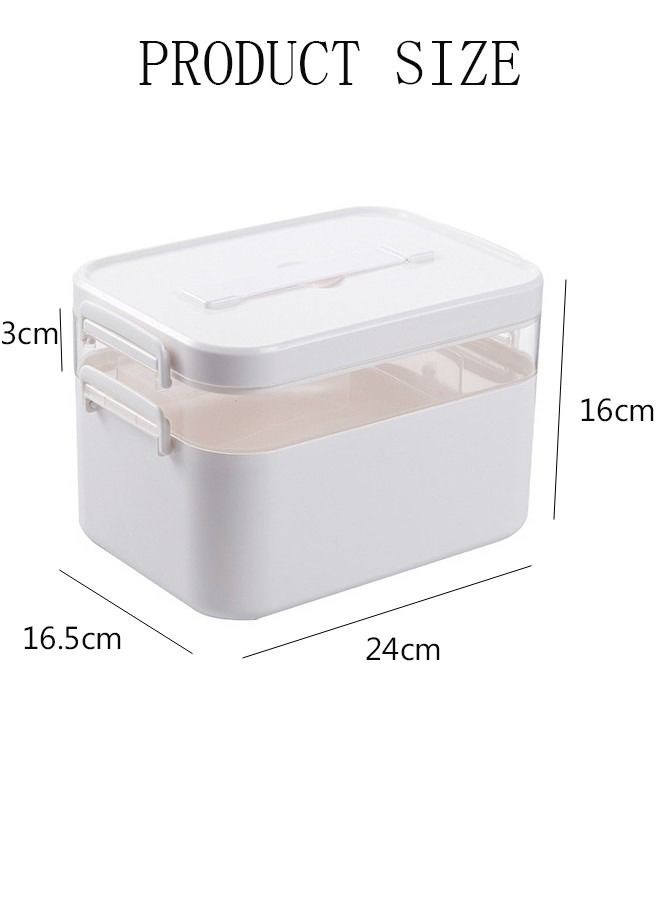 Medicine Box Plastic Medicine Storage Box Family Emergency Kit Medical Kit 2 Layers Home First Aid Box Child Proof Medicine Box Organizer Pill Case with Compartments and Handle