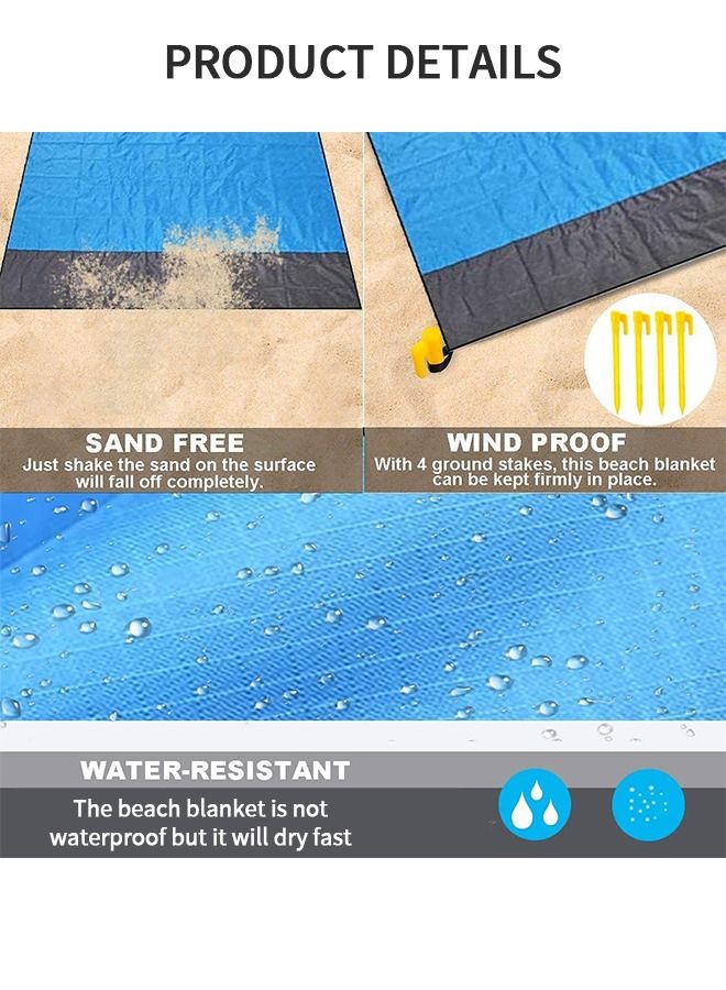 Beach Blanket Waterproof Sandproof 2.1M*2M- Large Beach Blanket Sandproof Fits for 4-6 Adults, Waterproof Beach Mat with Zipper Pocket, Outdoor Beach Mat for Travel, Camping, Hiking