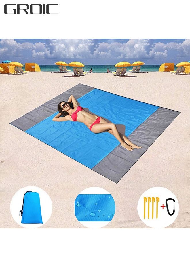 Beach Blanket Waterproof Sandproof 2.1M*2M- Large Beach Blanket Sandproof Fits for 4-6 Adults, Waterproof Beach Mat with Zipper Pocket, Outdoor Beach Mat for Travel, Camping, Hiking