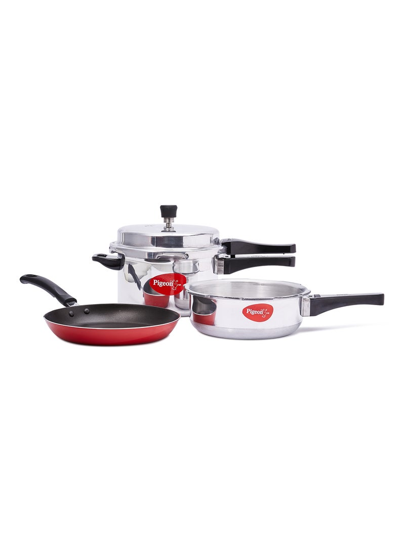 Super Combo Pack Cooker, Pan And Frying Pan Red/Black/Silver 24centimeter