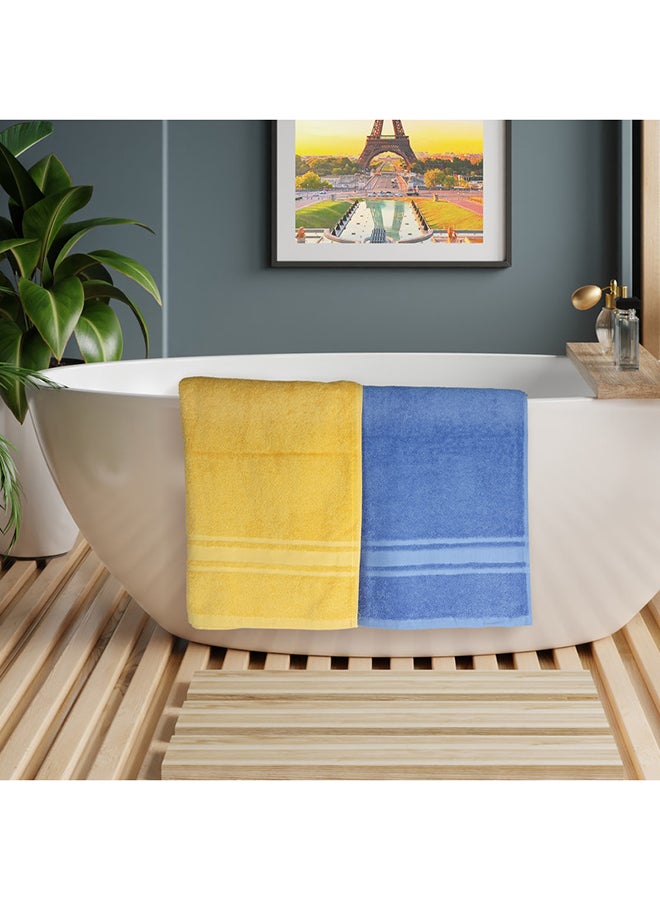 4 Piece Bathroom Towel Set SIR HENRY 450 GSM 100% Cotton Terry 2 Bath Towel 70X140 cm & 2 Hand Towel 50x90 cm Blue & Yellow Soft Feel Super Absorbent