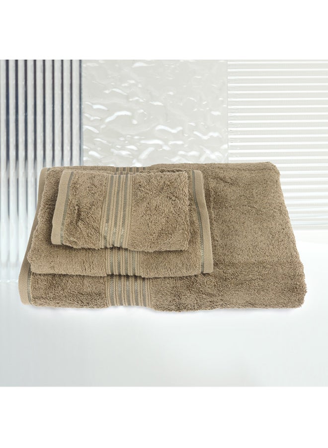 3 Pcs Events Dyed Towel set 550 GSM 100% Cotton Terry Viscose Border 1 Bath Towel (75x145) cm 1 Hand Towel (50x90) cm 1 Face Towel (33x33) cm Premiun Look Luxury Feel Extremely Absorbent Brown Color