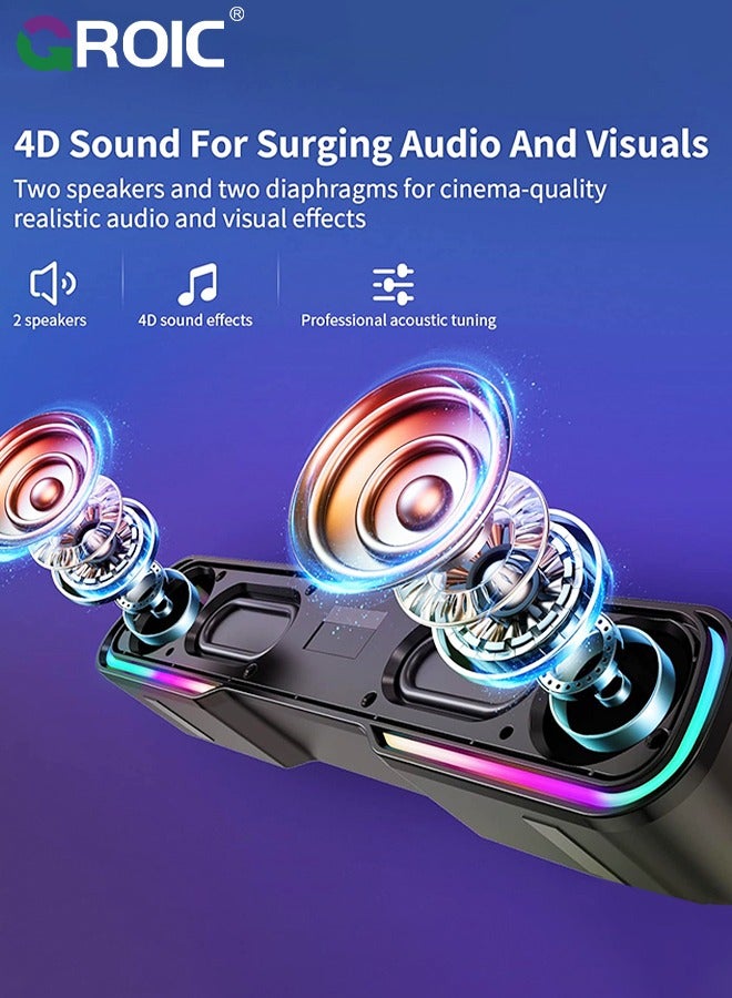 Computer Speaker Sound Bar, Wired & Wireless Bluetooth 5.0 Surround Bass Audio, Black Smart Home Speakers with AUX TFcard Connection, Best Theater Loud Speaker for PC TV Desktop ＆ Room