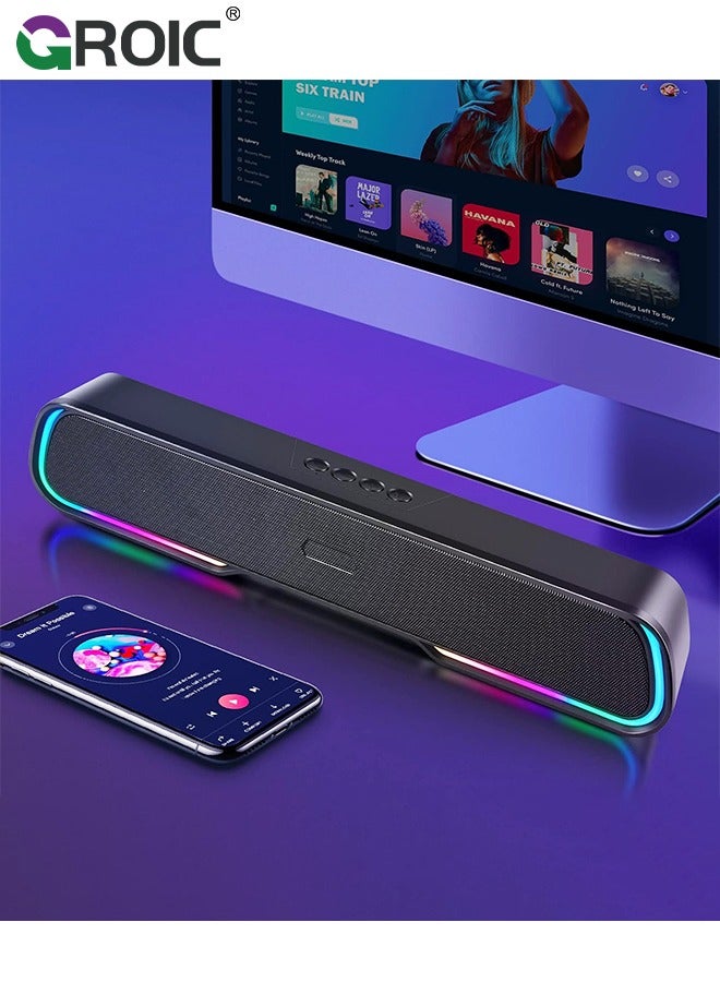 Computer Speaker Sound Bar, Wired & Wireless Bluetooth 5.0 Surround Bass Audio, Black Smart Home Speakers with AUX TFcard Connection, Best Theater Loud Speaker for PC TV Desktop ＆ Room