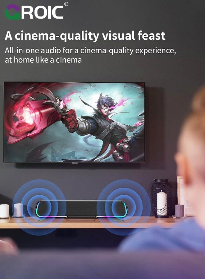 Computer Speaker Sound Bar, Wired & Wireless Bluetooth 5.0 Surround Bass Audio, Black Smart Home Speakers with AUX TFcard Connection, Best Theater Loud Speaker for PC TV Desktop ＆ Room