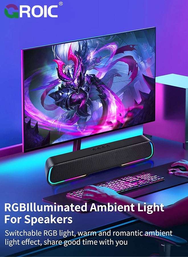 Computer Speaker Sound Bar, Wired & Wireless Bluetooth 5.0 Surround Bass Audio, Black Smart Home Speakers with AUX TFcard Connection, Best Theater Loud Speaker for PC TV Desktop ＆ Room