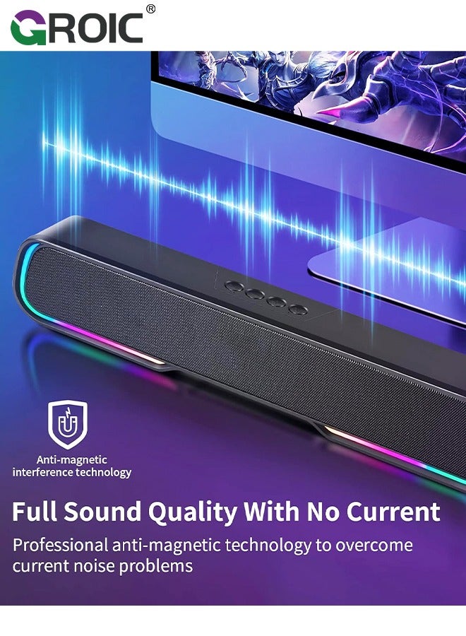 Computer Speaker Sound Bar, Wired & Wireless Bluetooth 5.0 Surround Bass Audio, Black Smart Home Speakers with AUX TFcard Connection, Best Theater Loud Speaker for PC TV Desktop ＆ Room