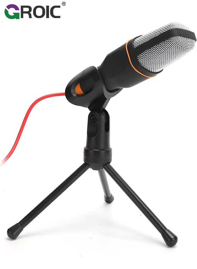 Studio Condenser Black Microphone, Professional HiFi Stereo Low Noise Cardioid Omnidirectional Wired Computer Microphone Set with Desktop Tripod for Recording Live Broadcast Speech, Plug and Play