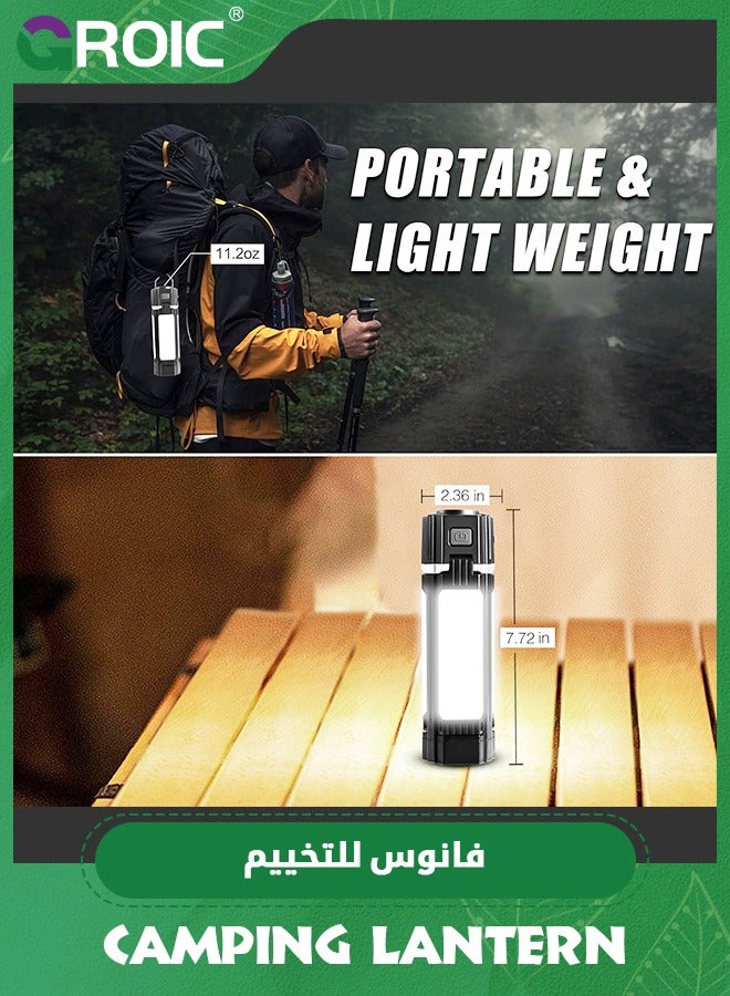 LED Camping Lantern, Battery Powered Rechargeable Camping Lights Outdoor - 300 LM 5 Brightness Modes Water-Resistant Tent Lights Lamp for Emergency Power Outage Hurricane Home