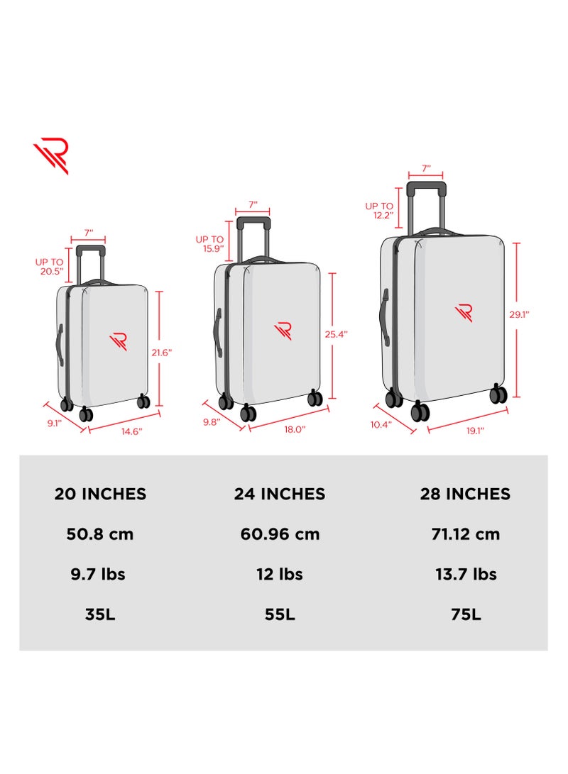 REFLECTION High Quality PP Carry on Suitcase Lightweight Hardshell Durable Vertical Series Travel Luggage Trolley with Double Spinner Wheels and TSA Lock Black 3pcs Set