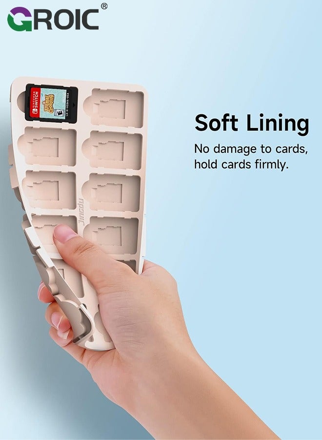 Cute Game Card Case for Nintendo Switch/ Switch Lite/ OLED, 24 Game Holder Cartridge Case for Game Cards and 24 SD Cards, Kawaii Portable Compact Storage Box, Animal Cross Leaf