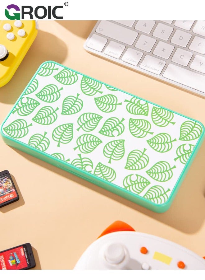 Cute Game Card Case for Nintendo Switch/ Switch Lite/ OLED, 24 Game Holder Cartridge Case for Game Cards and 24 SD Cards, Kawaii Portable Compact Storage Box, Animal Cross Leaf