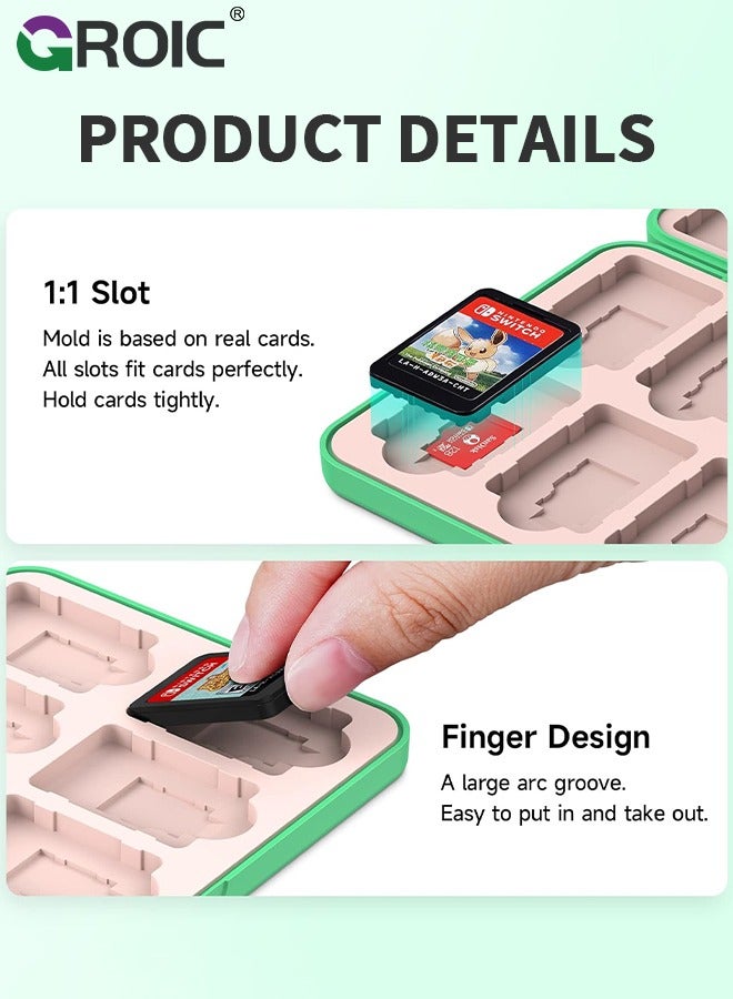 Cute Game Card Case for Nintendo Switch/ Switch Lite/ OLED, 24 Game Holder Cartridge Case for Game Cards and 24 SD Cards, Kawaii Portable Compact Storage Box, Animal Cross Leaf