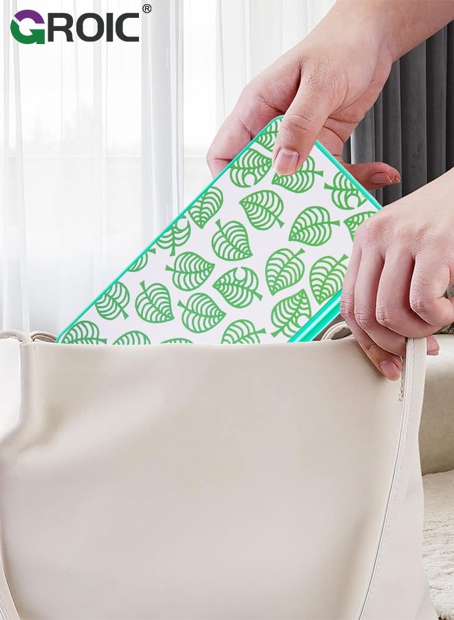 Cute Game Card Case for Nintendo Switch/ Switch Lite/ OLED, 24 Game Holder Cartridge Case for Game Cards and 24 SD Cards, Kawaii Portable Compact Storage Box, Animal Cross Leaf