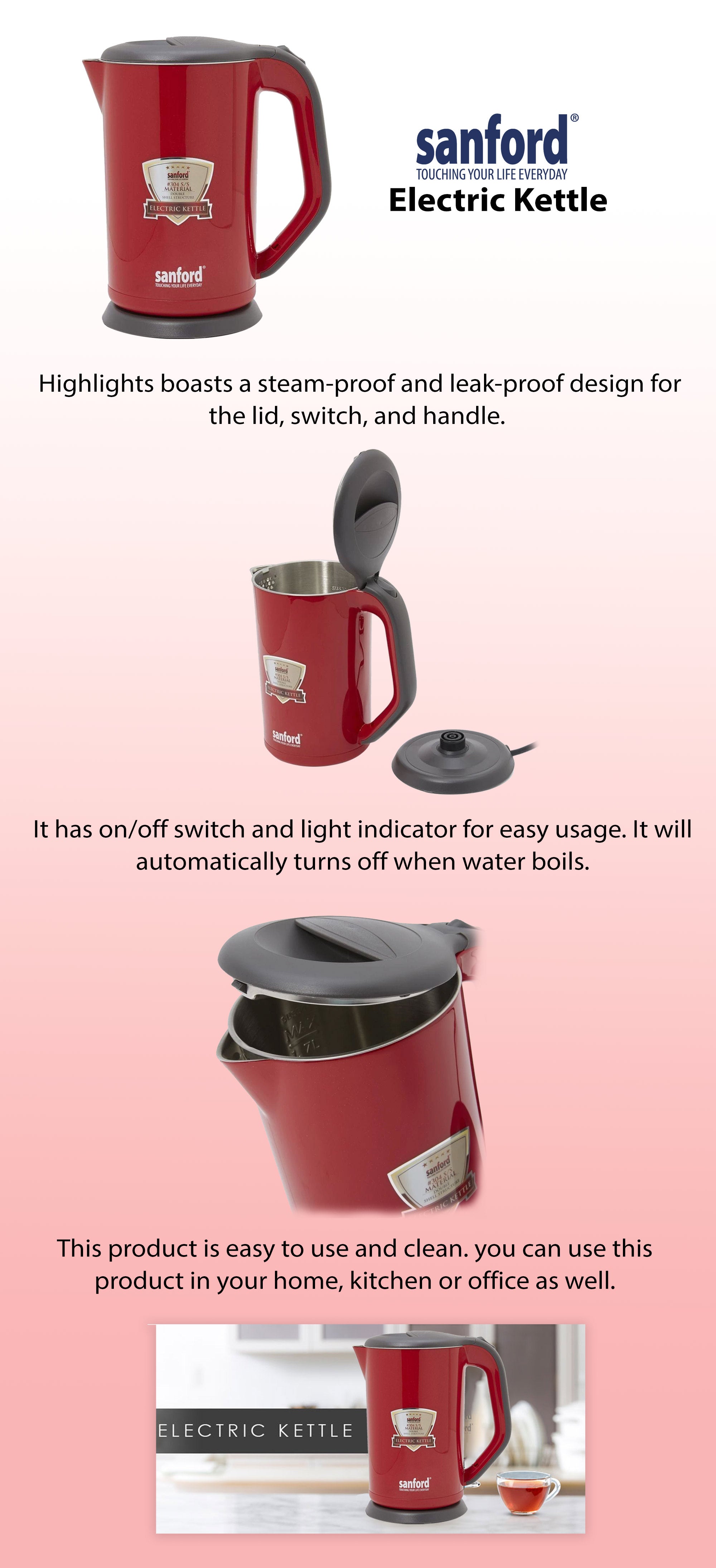 ELECTRIC KETTLE 1.7 L 1800 W SF3328EK-1.7L BS WHITE