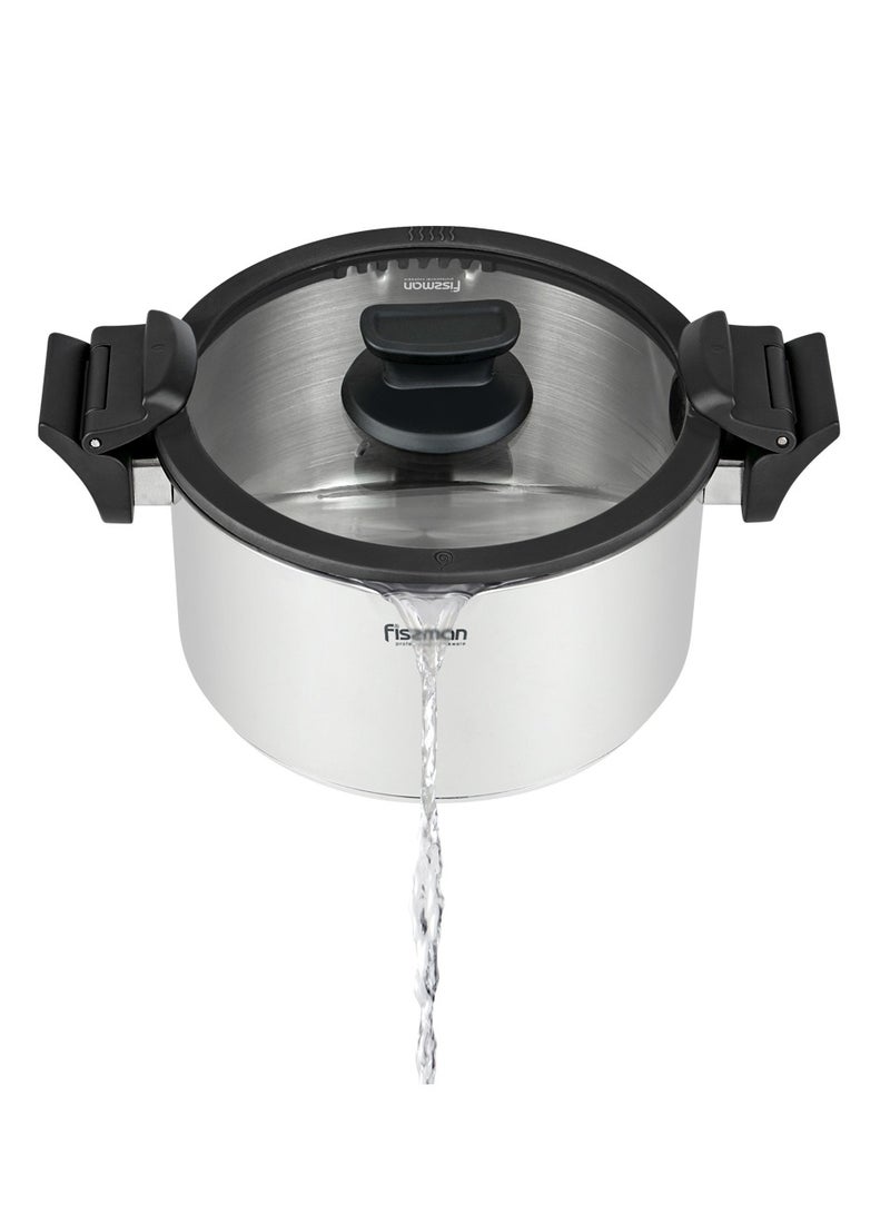 Stockpot With Glass Lid Stainless Steel, Multi-Layer Capsule Induction Bottom With Drain Spouts Transparent Lid, Damage-Resistant Glass Lid With Steam Release (18x11 cm/2.5 LTR)