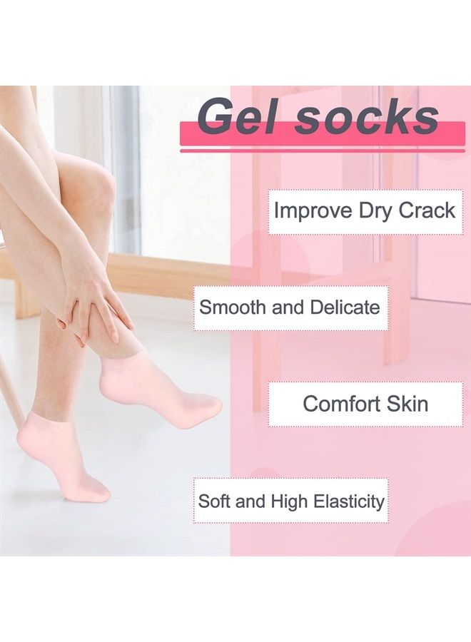 Silicone Socks 3 Pairs Aloe Socks Silicone Gel Heel Socks Anti Slip Silicone Moisturizing Socks for Women Men Dry Cracking Skin (Medium), Pink, Beige and White,Medium