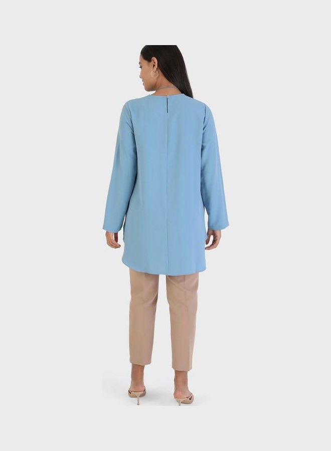 Crew Neck Knitted Tunic Blue